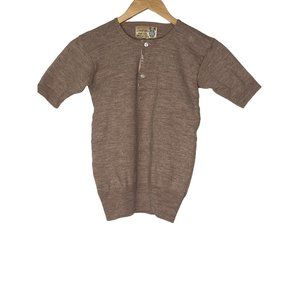 Brown Short-Sleeve Henley Sweater